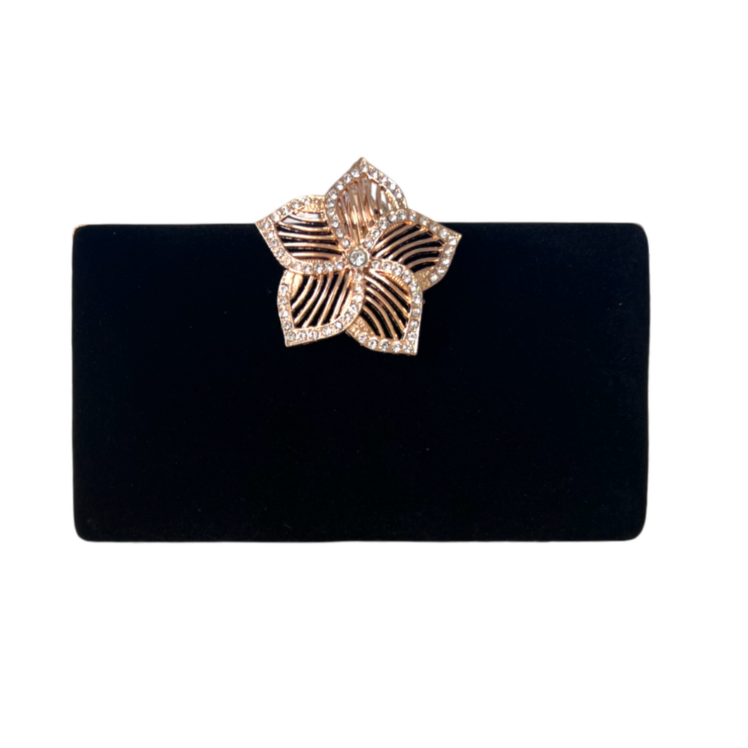 Daisy Velvet Clutch - Black