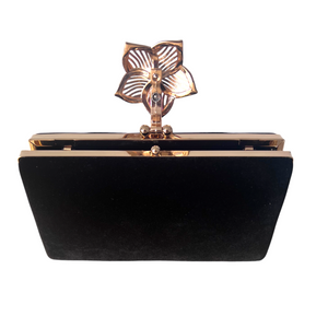 Daisy Velvet Clutch - Black