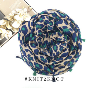 Green & Blue Leopard Scarf