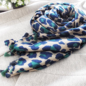 Green & Blue Leopard Scarf