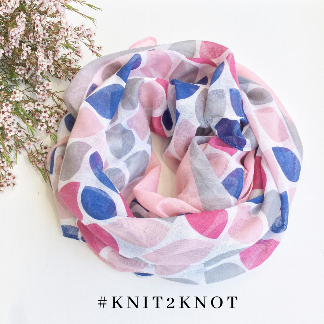 Pink Blue Ovate Leaf Scarf